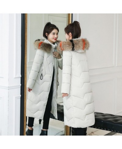 Women's Hooded Faux Fur Collar Thick Long Down Cotton Parkas Winter 2022 Casual Puffy Overcoat Korean Warm Streetwear Jacket ...