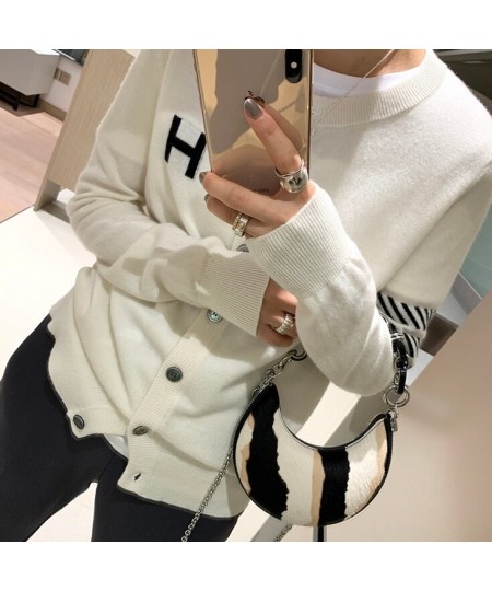 Europe station cashmere cardigan women's loose H-letter jacquard thin knitted jacket sweater slim round neck sweater $43.06 -...