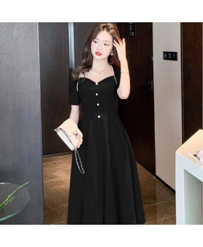 Summer Red Short Sleeve Beading Square Collar Midi Dress Women Black Korean Vintage Hepburn Dress 2023 Elegant Bodycon Dress ...