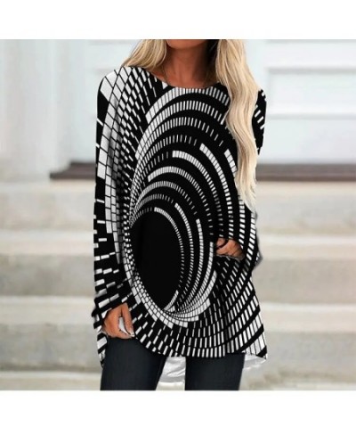 Autumn Women's 3D Abstract Printed T-shirt Round Collar Basic Tops Loose Sexy Long Sleeve T-Shirt Oversize Pullover Clothing ...