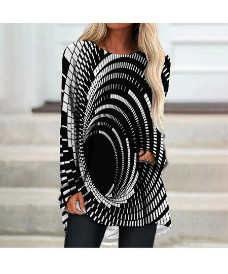 Autumn Women's 3D Abstract Printed T-shirt Round Collar Basic Tops Loose Sexy Long Sleeve T-Shirt Oversize Pullover Clothing ...