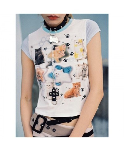 Aesthetic Cool Cats Kittens Cute T Shirts Y2k Top Japan Kawaii Egirl Skinny Crop Tops Cotton Tee Summer Sexy Ladies $30.17 - ...