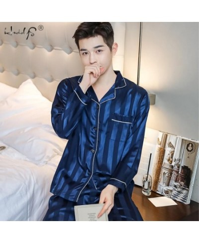 Couple Pijama Striped Silk Pajamas Set Satin Silk Stripes Long Sleeve Sleepwear Men / Women Casual Lovers Nightwear $39.82 - ...