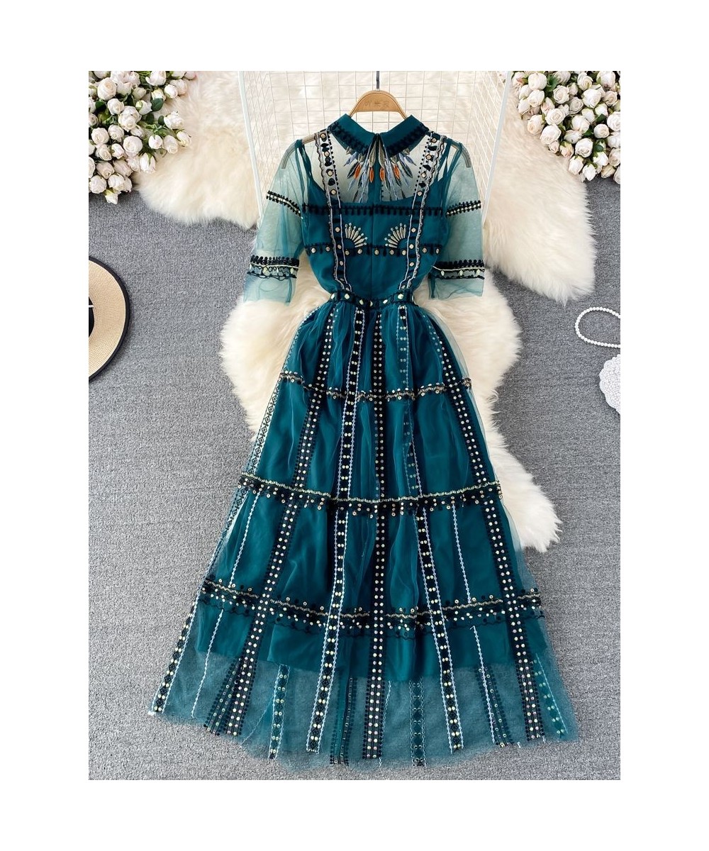 Summer Runway Designer Elegant Long Dress Women Short Sleeve Flower Mesh Embroidery Vintage Maxi Dresses Party Gown $81.12 - ...