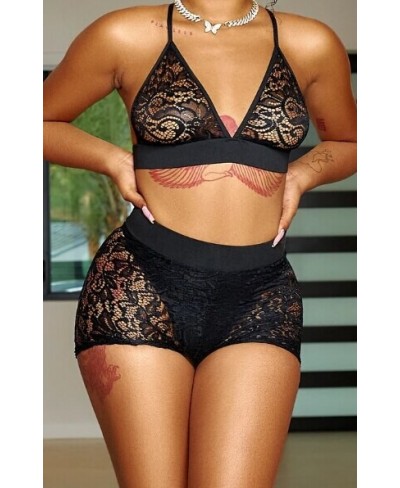 Women Sexy LaceTwo-piece Lingerie Set See-through Underwear and High Waist Panties Black/ Red/ White $21.22 - Suits & Sets