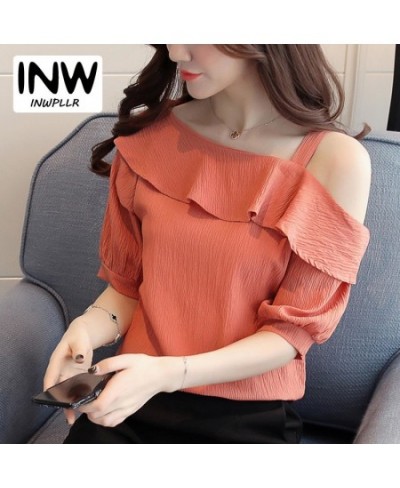 2023 Summer One Shoulder Blouses Shirts Womens Tops Fashion Ruffle Blusas Feminino Ete Short Sleeve Chiffon Blouse Femme Tops...