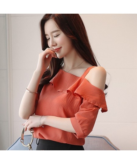 2023 Summer One Shoulder Blouses Shirts Womens Tops Fashion Ruffle Blusas Feminino Ete Short Sleeve Chiffon Blouse Femme Tops...