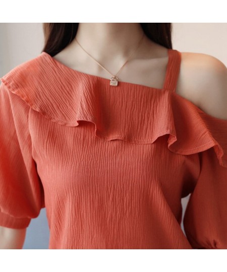 2023 Summer One Shoulder Blouses Shirts Womens Tops Fashion Ruffle Blusas Feminino Ete Short Sleeve Chiffon Blouse Femme Tops...