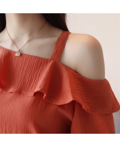 2023 Summer One Shoulder Blouses Shirts Womens Tops Fashion Ruffle Blusas Feminino Ete Short Sleeve Chiffon Blouse Femme Tops...