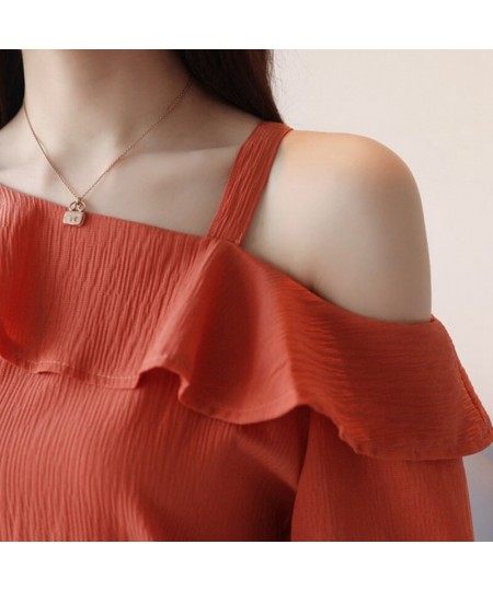 2023 Summer One Shoulder Blouses Shirts Womens Tops Fashion Ruffle Blusas Feminino Ete Short Sleeve Chiffon Blouse Femme Tops...