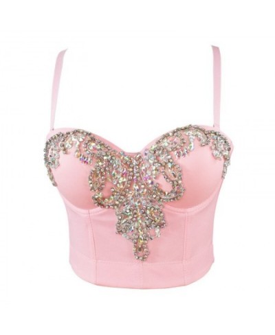 A940 Women's Fish Bone Top Beaded Rhinestone Sexy Sleeveless Pink Camisole Corset Crop Top Bustier Pour Femme $50.99 - Tops &...