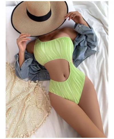 One Shoulder Swimsuit Sexy Women Green Cut Out Swimwear 2023 New Asymmetrical Textured Swim Bath Suit One Piece Summer Monoki...