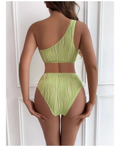 One Shoulder Swimsuit Sexy Women Green Cut Out Swimwear 2023 New Asymmetrical Textured Swim Bath Suit One Piece Summer Monoki...