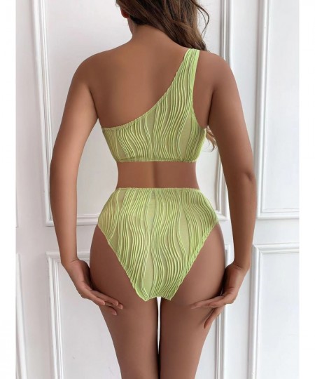 One Shoulder Swimsuit Sexy Women Green Cut Out Swimwear 2023 New Asymmetrical Textured Swim Bath Suit One Piece Summer Monoki...