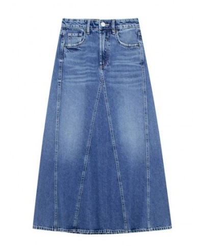 Women's Fashion Denim Skirt With Pockets High Waist Zipper Fly Slim Long Skirts Vintage Female Chic Blue Denim Skirt $60.46 -...