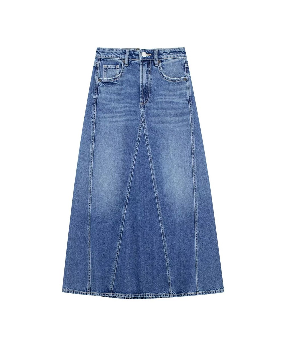 Women's Fashion Denim Skirt With Pockets High Waist Zipper Fly Slim Long Skirts Vintage Female Chic Blue Denim Skirt $60.46 -...