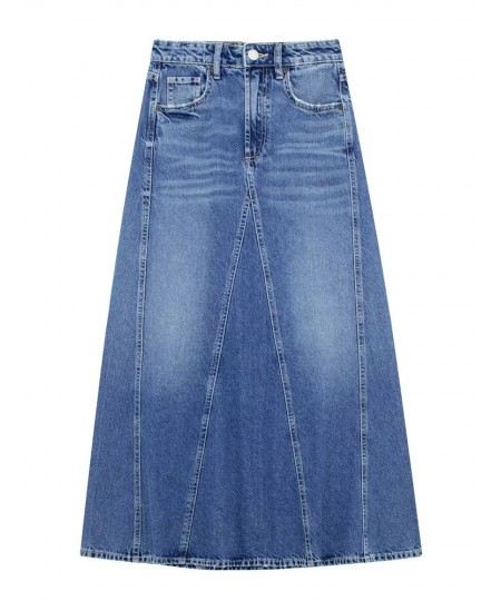 Women's Fashion Denim Skirt With Pockets High Waist Zipper Fly Slim Long Skirts Vintage Female Chic Blue Denim Skirt $60.46 -...