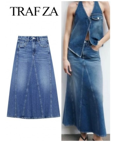 Women's Fashion Denim Skirt With Pockets High Waist Zipper Fly Slim Long Skirts Vintage Female Chic Blue Denim Skirt $60.46 -...