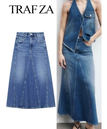 Women's Fashion Denim Skirt With Pockets High Waist Zipper Fly Slim Long Skirts Vintage Female Chic Blue Denim Skirt $60.46 -...