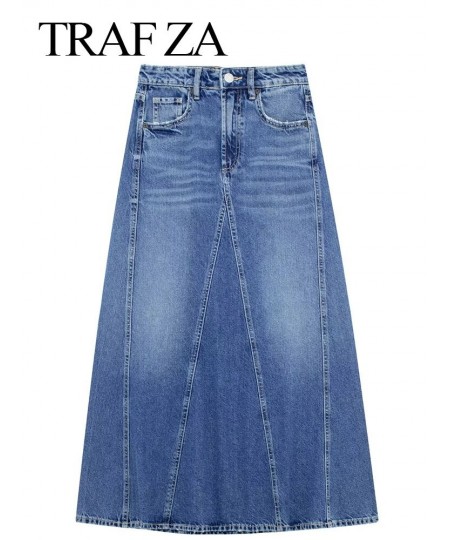 Women's Fashion Denim Skirt With Pockets High Waist Zipper Fly Slim Long Skirts Vintage Female Chic Blue Denim Skirt $60.46 -...