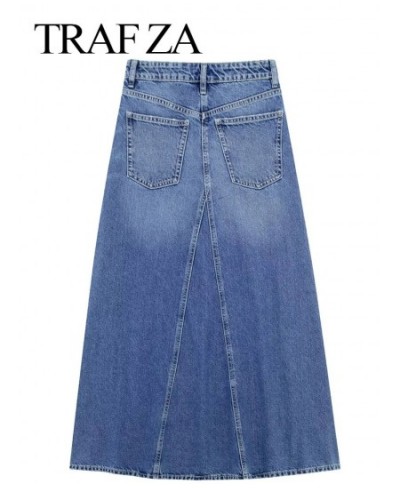 Women's Fashion Denim Skirt With Pockets High Waist Zipper Fly Slim Long Skirts Vintage Female Chic Blue Denim Skirt $60.46 -...