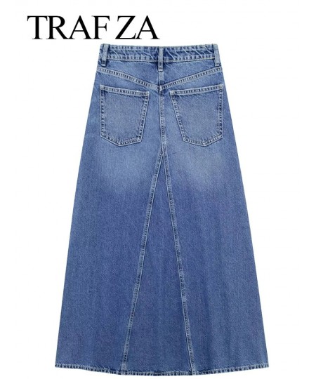 Women's Fashion Denim Skirt With Pockets High Waist Zipper Fly Slim Long Skirts Vintage Female Chic Blue Denim Skirt $60.46 -...