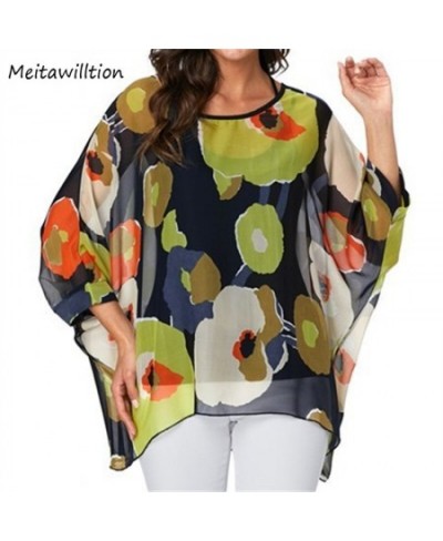 Vintage Floral Print Chiffon Blouse Shirt 2023 Casual Batwing Sleeve Loose Shirts Summer Boho Style Sunscreen Tops $27.53 - B...