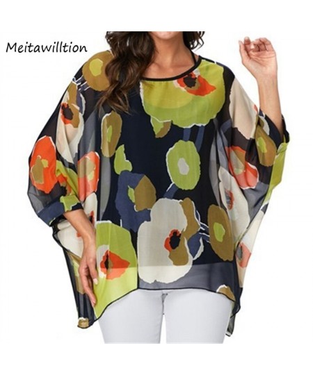 Vintage Floral Print Chiffon Blouse Shirt 2023 Casual Batwing Sleeve Loose Shirts Summer Boho Style Sunscreen Tops $27.53 - B...