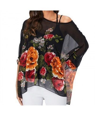 Vintage Floral Print Chiffon Blouse Shirt 2023 Casual Batwing Sleeve Loose Shirts Summer Boho Style Sunscreen Tops $27.53 - B...