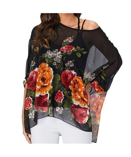 Vintage Floral Print Chiffon Blouse Shirt 2023 Casual Batwing Sleeve Loose Shirts Summer Boho Style Sunscreen Tops $27.53 - B...