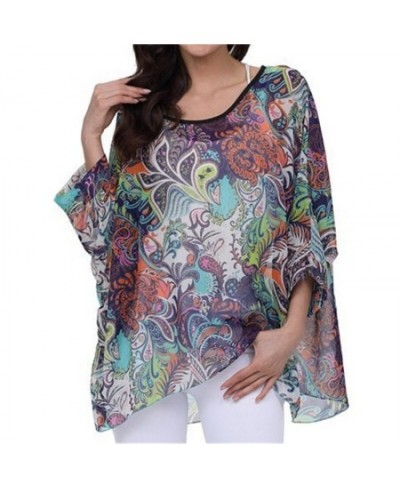 Vintage Floral Print Chiffon Blouse Shirt 2023 Casual Batwing Sleeve Loose Shirts Summer Boho Style Sunscreen Tops $27.53 - B...