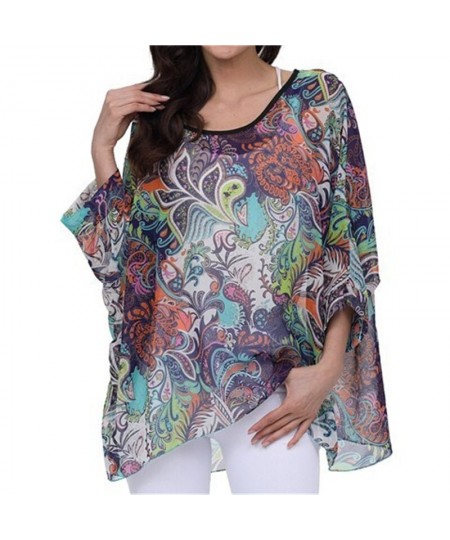 Vintage Floral Print Chiffon Blouse Shirt 2023 Casual Batwing Sleeve Loose Shirts Summer Boho Style Sunscreen Tops $27.53 - B...