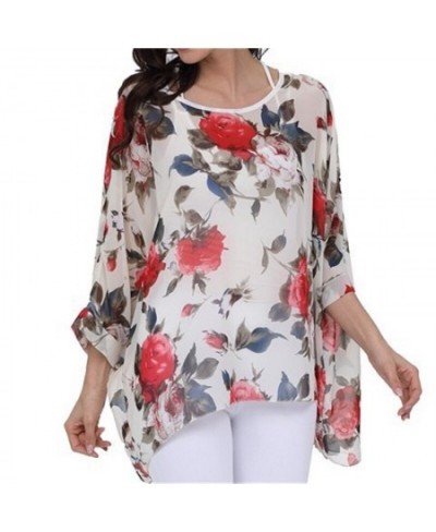 Vintage Floral Print Chiffon Blouse Shirt 2023 Casual Batwing Sleeve Loose Shirts Summer Boho Style Sunscreen Tops $27.53 - B...