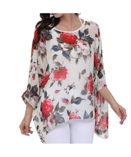 Vintage Floral Print Chiffon Blouse Shirt 2023 Casual Batwing Sleeve Loose Shirts Summer Boho Style Sunscreen Tops $27.53 - B...