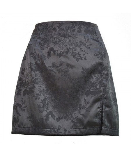 Women Summer Elegant Jacquard Satin Short Skirt Sexy High Waist Split Mini Skirt Vintage Zipper Skirt High Street $18.64 - Sk...