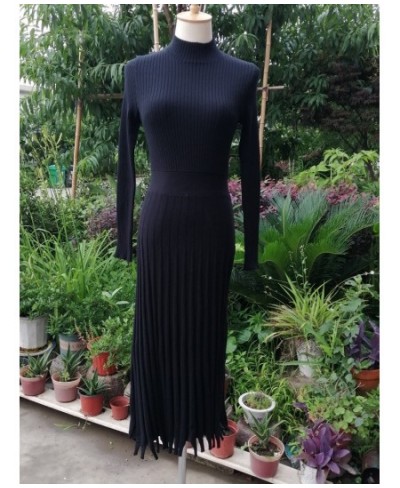 Knitted Draped Dress for Women Spring 2023 New Ribbed Long Sleeve Solid Dresses O Neck Slim Elegant Pleated Midi Dress $67.81...