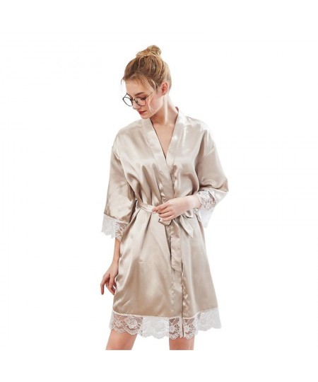 Women's Satin Kimono Robes with Lace Trim Short Bridesmaids Bridal Bathrobe Nightgown Sleepwear Wedding Party Robe $50.39 - S...