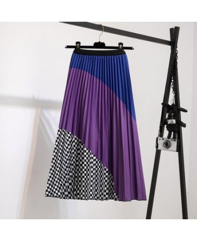 Printed Pleated Skirt Mid Length Pleated Skirt Corrugated Printing Elastic Waist Bohemian Women's Skirts $29.03 - Skirts