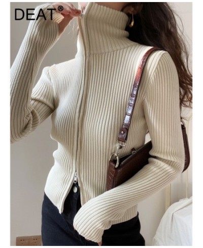 2023 new Spring and winter turn-down collar zippers striped knitting cardigan female sweater tide WY95404 $52.66 - Sweaters