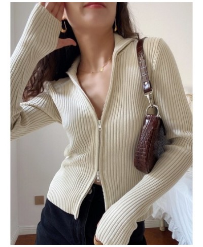 2023 new Spring and winter turn-down collar zippers striped knitting cardigan female sweater tide WY95404 $52.66 - Sweaters