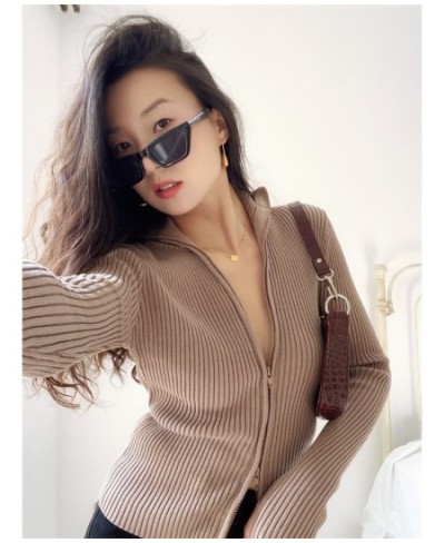 2023 new Spring and winter turn-down collar zippers striped knitting cardigan female sweater tide WY95404 $52.66 - Sweaters