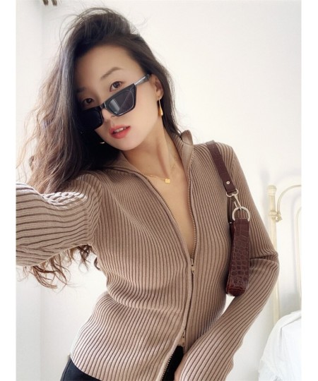 2023 new Spring and winter turn-down collar zippers striped knitting cardigan female sweater tide WY95404 $52.66 - Sweaters