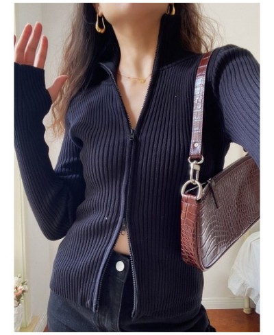 2023 new Spring and winter turn-down collar zippers striped knitting cardigan female sweater tide WY95404 $52.66 - Sweaters