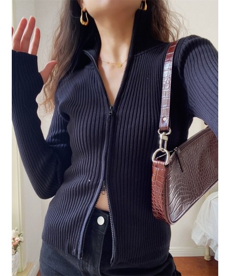 2023 new Spring and winter turn-down collar zippers striped knitting cardigan female sweater tide WY95404 $52.66 - Sweaters