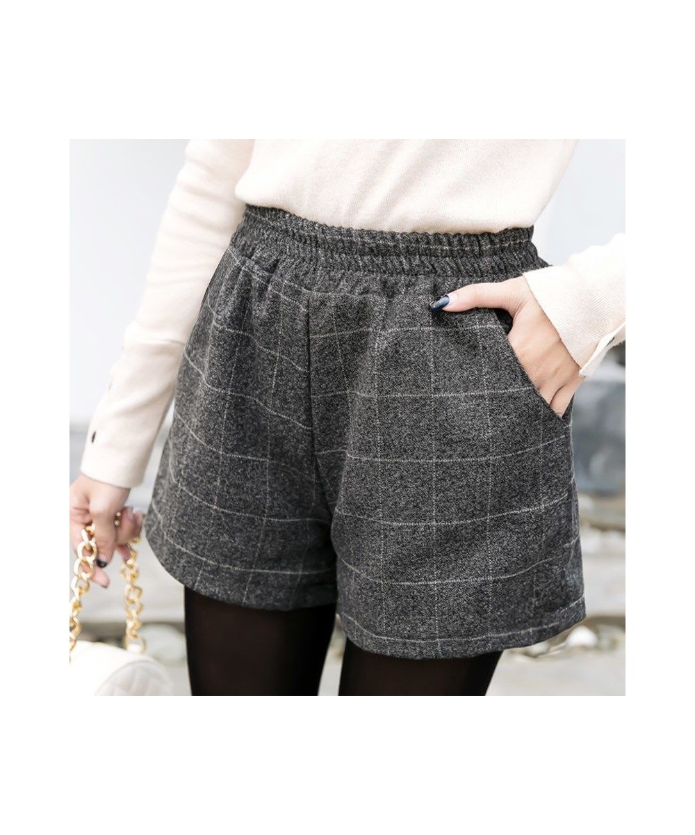 Shorts Women Elastic Waist Plaid Pockets Winter Thicker Fashion Retro Harajuku Elegant Style Loose Chic Ins Cozy $31.52 - Bot...