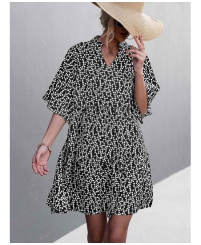 Summer Floral Dress Women Loose Flower Boho Dress Ladies V Neck Party Bohemian Flare Sleeve Dress For Women $37.50 - Dresses