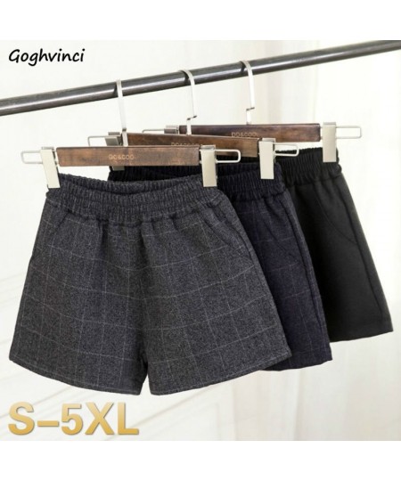 Shorts Women Elastic Waist Plaid Pockets Winter Thicker Fashion Retro Harajuku Elegant Style Loose Chic Ins Cozy $31.52 - Bot...