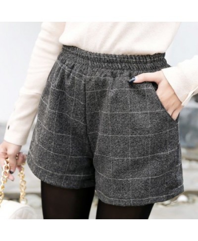 Shorts Women Elastic Waist Plaid Pockets Winter Thicker Fashion Retro Harajuku Elegant Style Loose Chic Ins Cozy $31.52 - Bot...