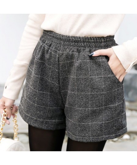 Shorts Women Elastic Waist Plaid Pockets Winter Thicker Fashion Retro Harajuku Elegant Style Loose Chic Ins Cozy $31.52 - Bot...