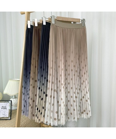 Fashion Gradient Color Polka Dots Pleated Skirt VD2835 High Waist Blue Black Women Tulle Mesh Long Skirt $37.87 - Skirts